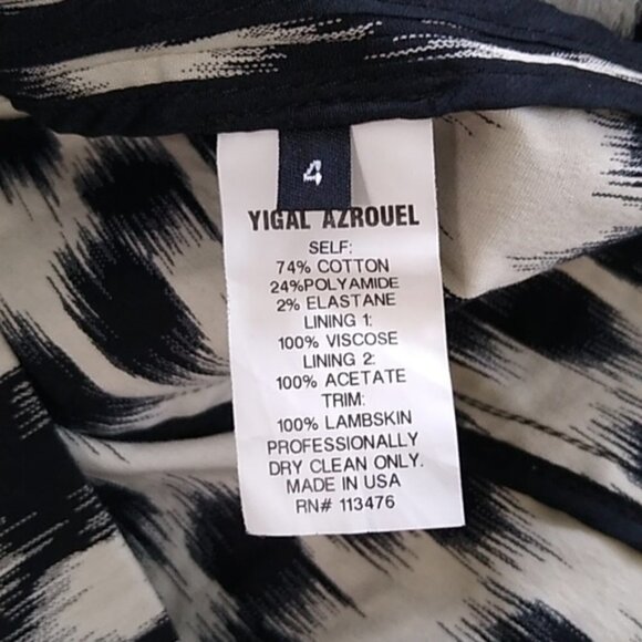 Like New Yigal Azrouël Jet Black and Bone Ikat Print Dress Size - 4 - Picture 14 of 16